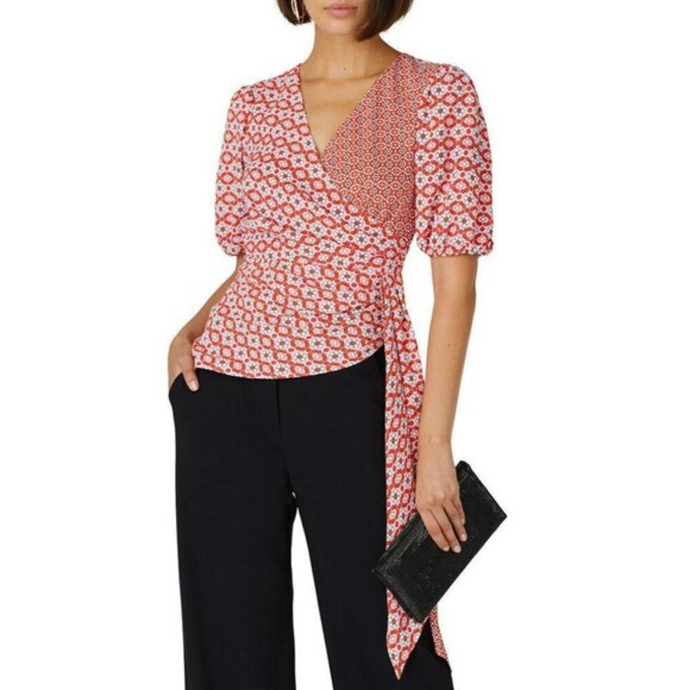 New Sachin & Babi Geo Print Wrap Top Pink Orange 4, S $190